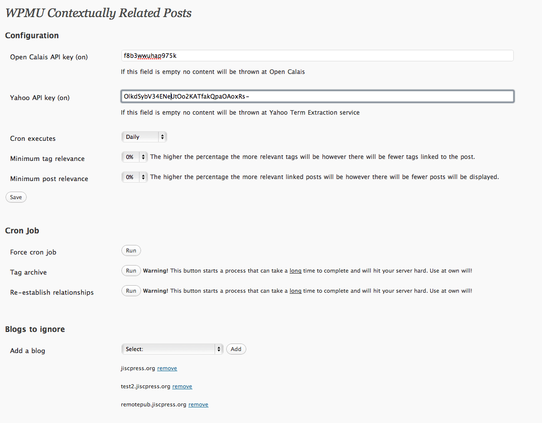 WPMU Related posts admin options
